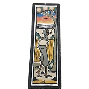 West African Sand Wall Art On Wood 13.5" x 5" | Excellent Condition